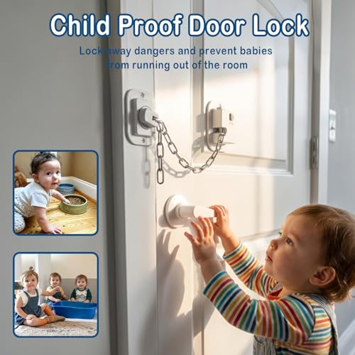 Image of Kids Safety Door Lock 9 inch Adjustable Latch Child Proof No Drill 2 Pack | Extra safety lock, flexible swivel design, adhesive or screw install, works for doors window