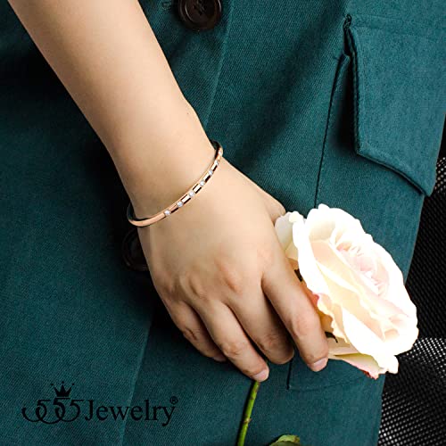 555Jewelry Delicate Stainless Steel Cubic Zirconia Cuff Hinged Bangle Bracelets For Women, Designer ‎Inspired Cuff Bangle Bracelets For Women, Bangles For Girls, Rose Gold #TOP2