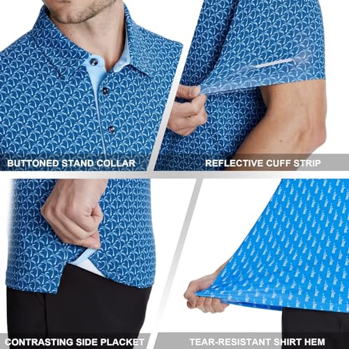Image of Golf Shirts for Men - Dry Fit Moisture Wicking Short Sleeve Performance Sport Casual Striped Collared Mens Polo Shirt