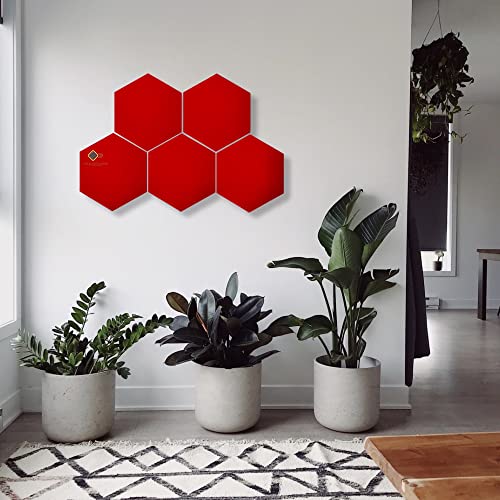 Image of YGM Acoustic Foams Professional Hexagon Acoustic Foam Panels, Absorption Panel, 12 X 12 X 1 inch High Density Edge Wall Tiles for Acoustic Treatment (Red, Set of 5)