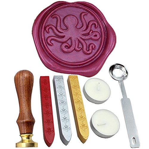 Fql Octopus Vintage Rosewood Wax Seal Stamp Set With Gold Red Silver Sticks #TOP5