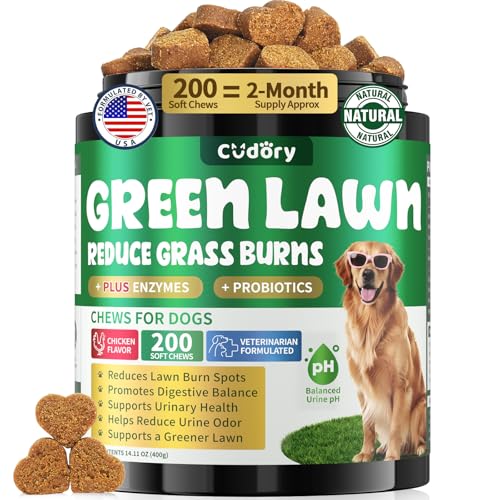 Image of Cudory Grass Burn Spot Treats for Dogs - 200 Dog Urine Neutraliser Chews for Lawn Spots Prevention, Helps Yard Stay Green, Supports Urinary & Digestive Health with Probiotics & Enzymes (Chicken)