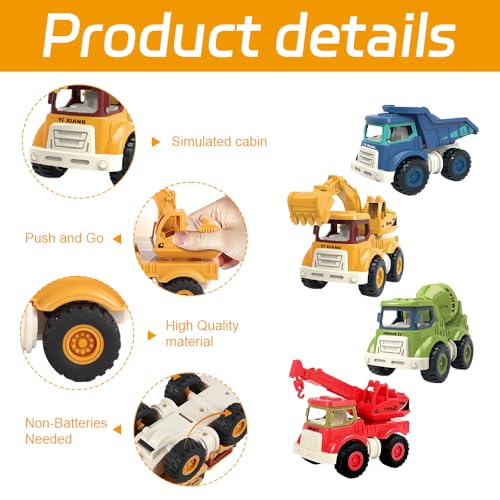 KBIBCK Sandspielzeug Bagger Sandkasten, 4 Stück BAU Bagger Spielzeug, Verwendung Kipplaster Baggers Strandspielzeug Auto, Sandspielzeug Sommerspielzeug für Mädchen Junge ab 1-8