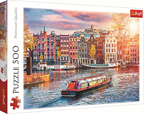 Trefl 500 Piezas-Paisaje Urbano, Río Amstel, Moderno de Bricolaje, Entretenimiento Creativo, Rompecabezas Clásicos para Aultos y Niños 10+ Puzzle, Color Amsterdam, países Bajos (37428)