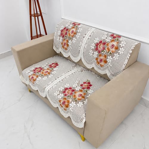 Image of Homerz Premium 'Surya Series' Sofa Cover | Stylish Sofa Protector | Net Fabric | Anti-Stain & Washable Slip Cover Exact Size Antislip (Exclusive Rust, 2 Seater, Seat Cover with Backrest)