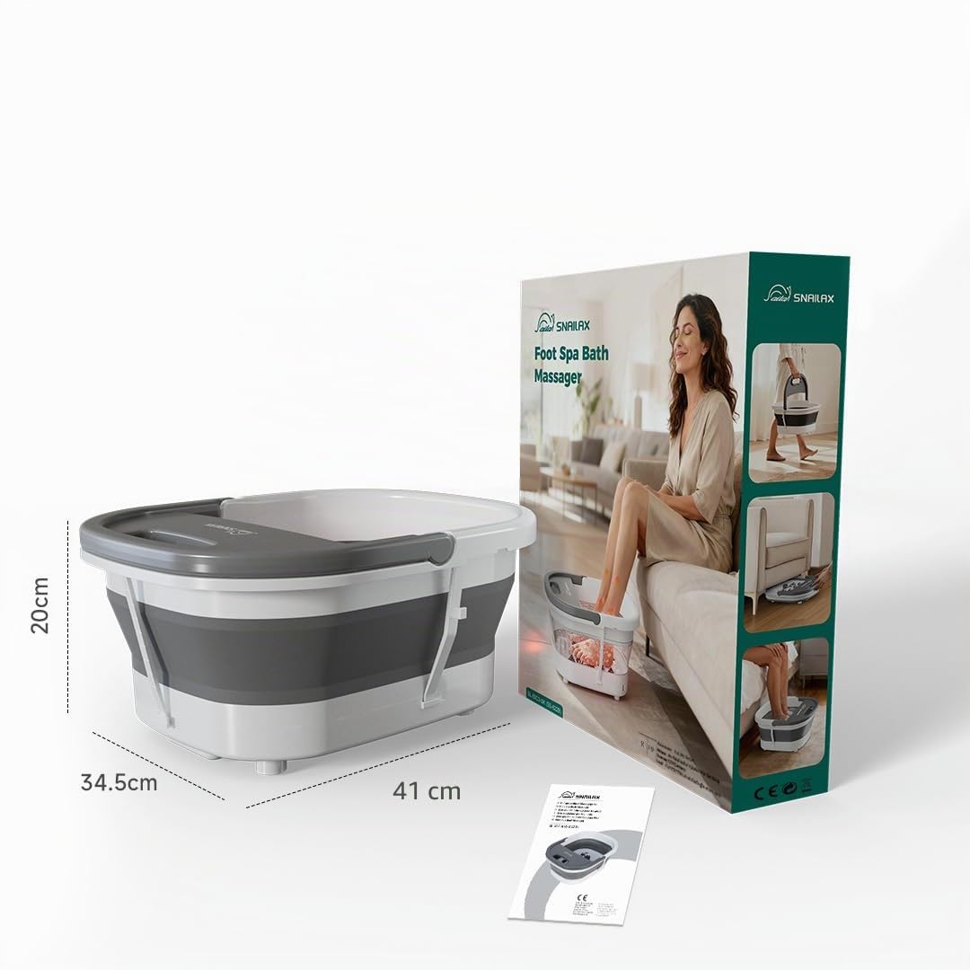 Snailax Bain de Pieds Massant Chauffant, Bain de Pieds Électrique Pliable avec Bulles et Massage Vibrant, Température Réglable de 25 à 42°C, Spa pour les Pieds, Cadeau pour Femme et Homme