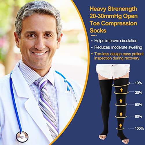 Zhanmai 2 Pairs Thigh High Men's Compression Socks 20-30 Mmhg Compression Stocking With Silicone Grip Men's Dress Socks For Swelling (Open Toe, Large) #TOP2