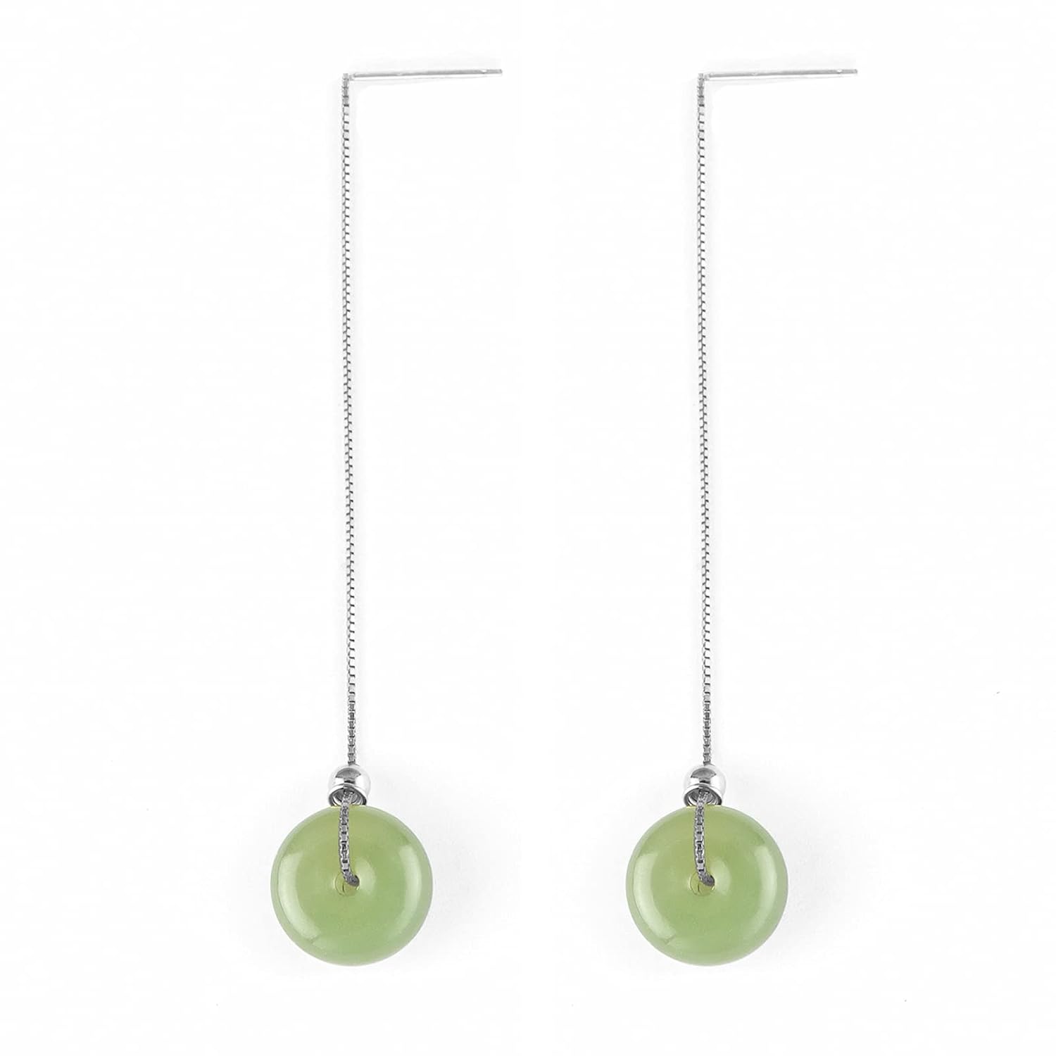S925 Hetian Jade Dangling Earrings Handmade Natural Bead Pendant Drop Earrings Green Long Wire Jade Jewelry Birthday Gift for Women