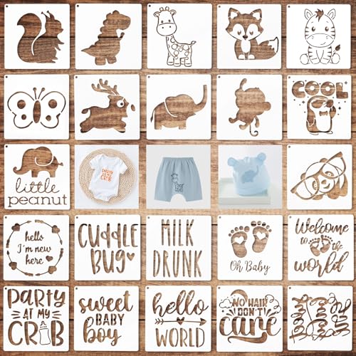 La Mejor Recopilación de Patrones y plantillas los 10 mejores. 47 Varku - 22 plantillas de baby shower PET para mameluco, kit de desoración de una sola pieza para bebé, diseño de dibujos animados, plantillas de tela para ropa con frases,...