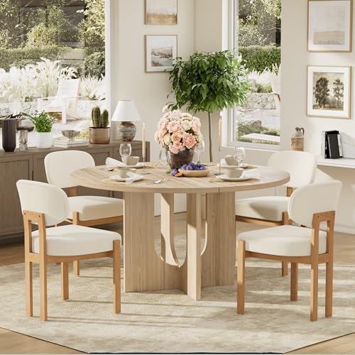 HAIZAO 5-Piece Scandinavian Minimalist Round Dining Table Set, 47" Solid