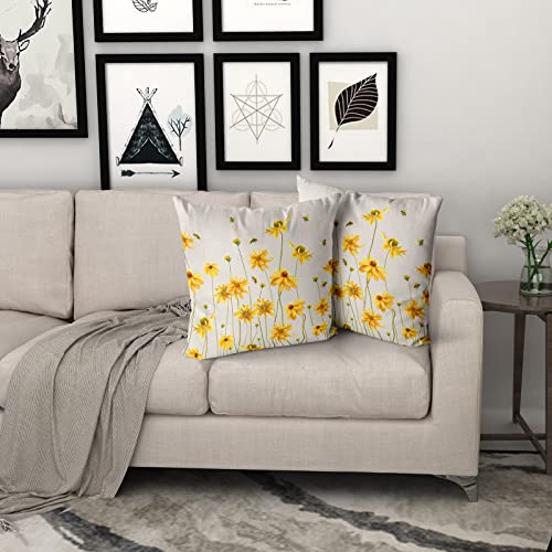 Spring Summer Throw Pillow Covers 18X18 Inches Set Of 2 Yellow Flowers Coreopsis Bee Decorative Pillow Cases Bees Floral Pillow Cover Farmhouse Home Decor For Outdoor Room Couch Patio Porch #TOP5