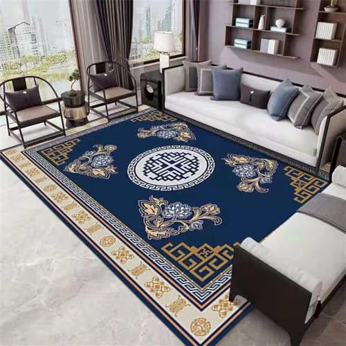 Tapis enfant fille bleu rétro 120x150 cm parfait pour créer un coin de jeu lavable