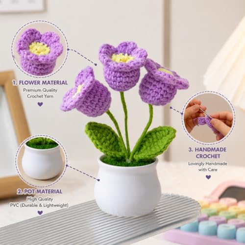 Image of SATYAM KRAFT 1 Pcs Artificial Crochet Flower Bouquet /Artificial Flowers Bunch /Artificial Plants with Pot /Crochet Flowers Bouquet /Crochet Flowers /Flowers Bouquet Gift for Girls Home Decor, Gifting