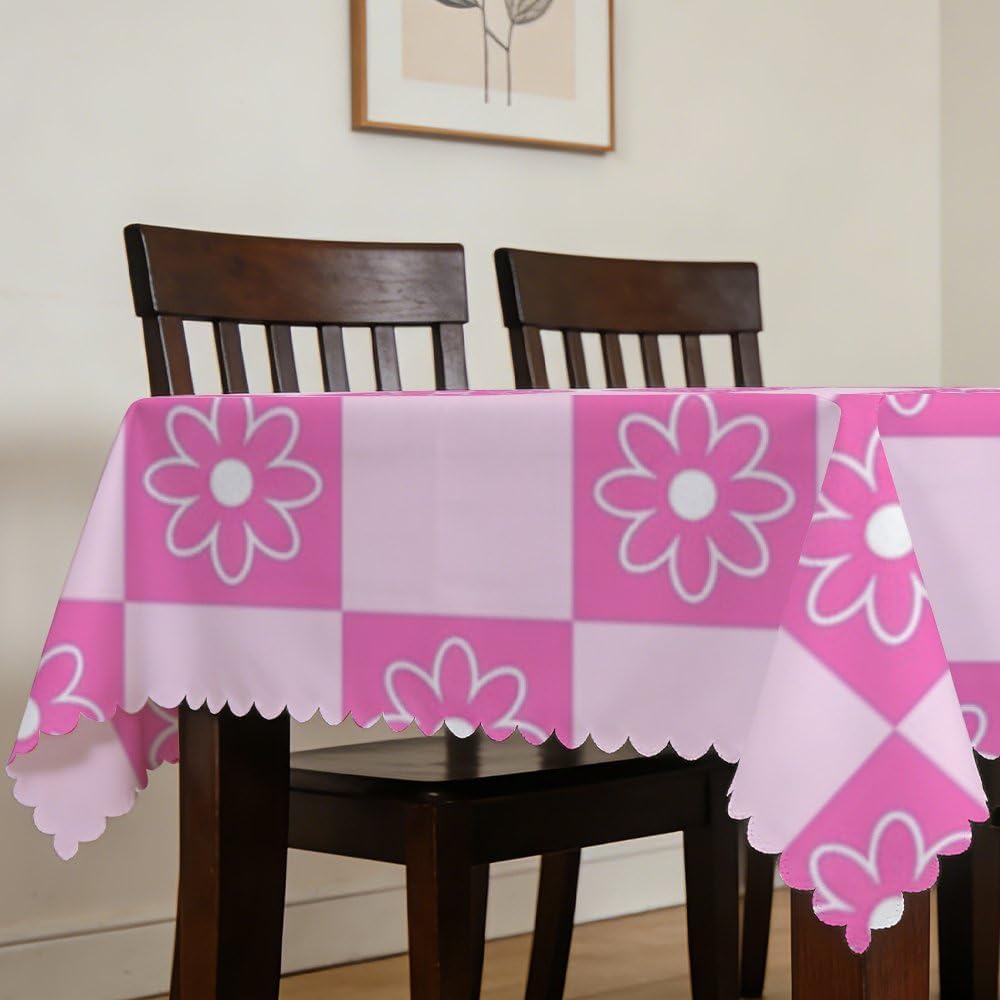 Pink Checkerboard Floral Rectangle Tablecloth 60x120 in, Oil Proof Spill Proof Coastal Tea Party Table Cloth, Girl Party Decorations Italian Tablecloth for Everyday Farm Kitchen Table Cover