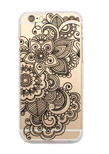 iPhone 6 Plus Case,iPhone 6s Plus Case,LUOLNH Henna Mandala Bihexagonal Flower Hard Plastic Clear Case Skin Cover for Apple iPhone 6/6S Plus (5.5)inch(Black)