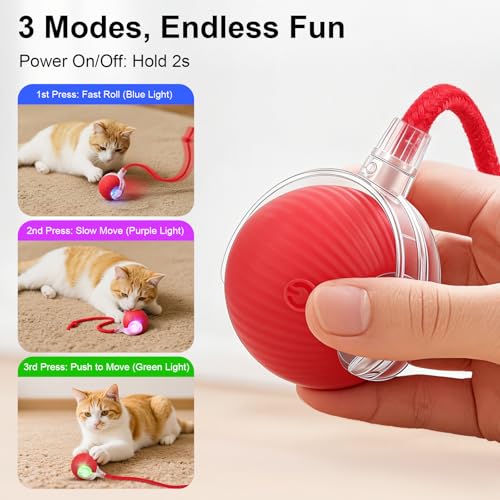 Interactive Automatic Rolling Electronic Stimulation Chase Ball Cat Dog Toy | Smart Electric Moving Stimulating Rechargeable Motion Activated Self Play Teaser for Boredom Small Dog Puppy Pet, with Rope - Image 4