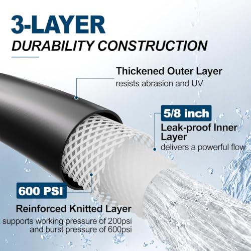 Image of SPECILITE Garden Water Hose 200ft x 5 /8 inch, Ultra-Lightweight & Easy to Store | Flexible PUT Material, 50% Lighter, Non-Kink, 360 Rotating Grip, Burst 600 PSI, Leak Proof, Rubber Hoses for Outdoor Yard