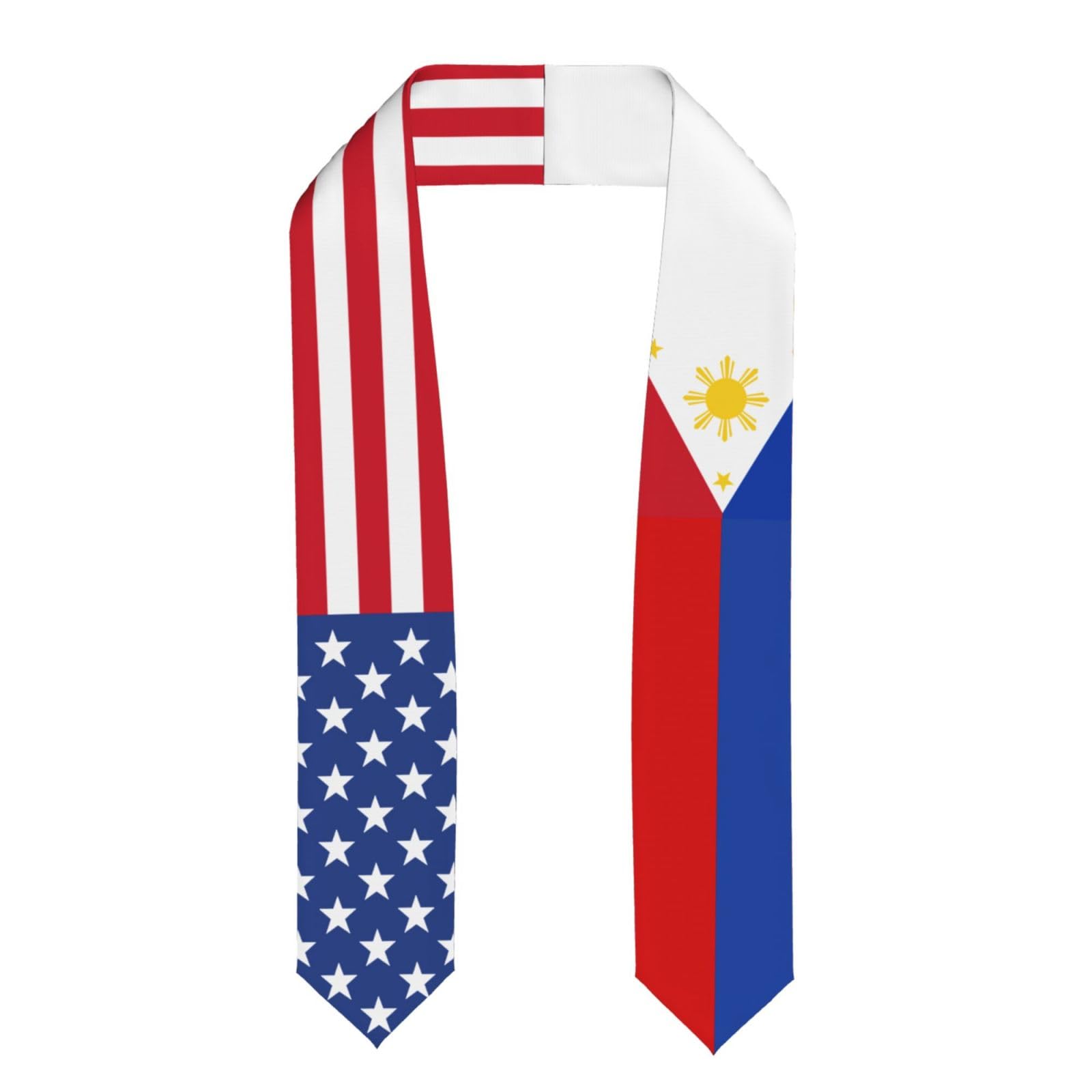 ZFYIPOK Philippine and USA Combo Flag Graduation Sash Stole for Study Aboard International Students 72 Inch Length