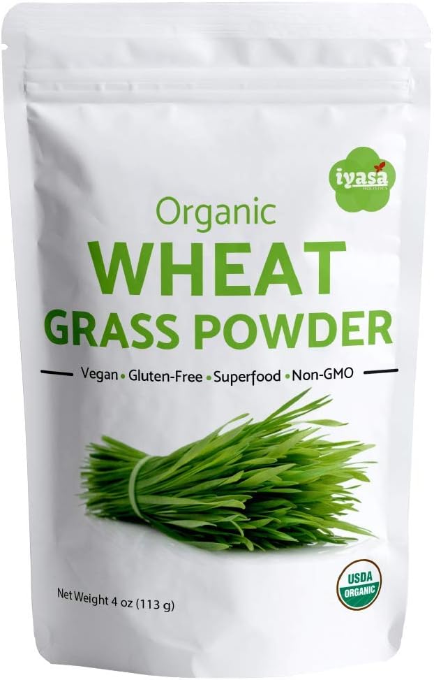 Iyasa Holistics USDA Organic Wheat Grass Powder Raw, Vegan, Green Super Food, Natural Energy Booster , Resealable Pouch of 8 oz