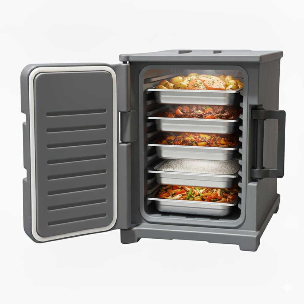 Générique Caja isotérmica GN 1/1 de 90 l - Transporte de alimentos calientes y fríos - Mantenimiento de la temperatura entre 8 y 10 horas - Gris