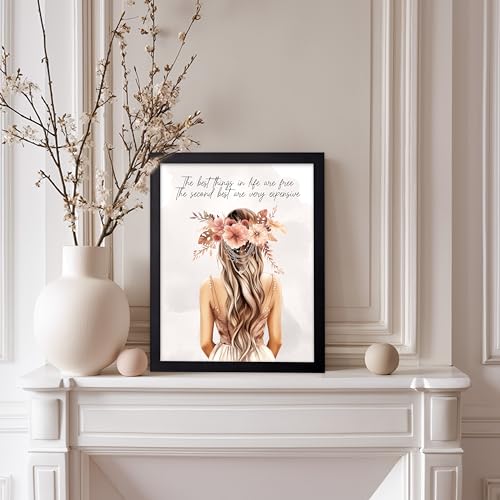 Image of Poster Master The Best Thing In Life Are Free Poster - Fashion Print - Trendy Art - Flower Art - Gift for Women & Fashionista - Funny Glamour Decor for Bedroom or Girl's Room, 8x10 Black Framed