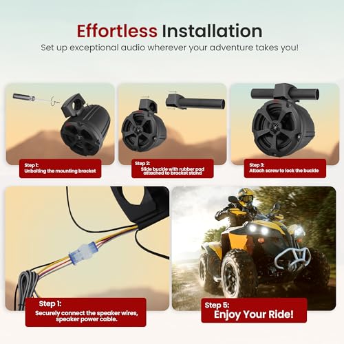 Image of Pyle 6.5 inch Bluetooth Speakers, 1200W Amplified Speaker System with 2-Way Full Range Stereo, Marine Grade Water-Resistant Audio for ATV, UTV, Jeep, Off-Road Adventures & Boat Audio Setup
