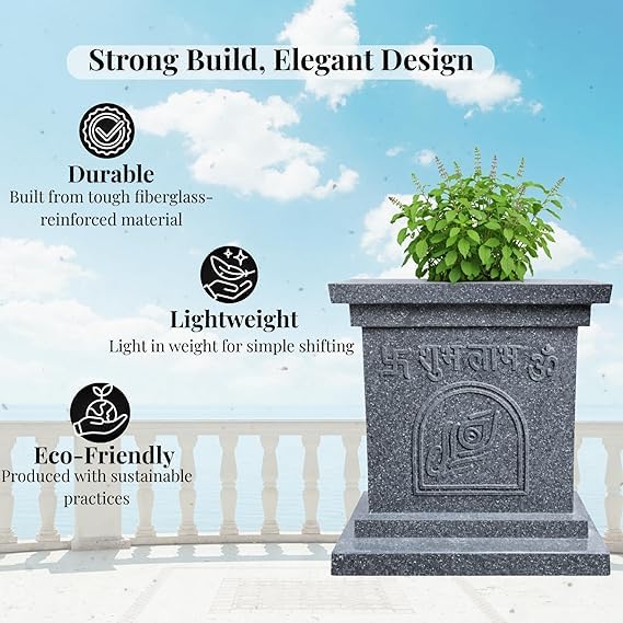 Image of Niyara Tulsi Ceramic Pot for Indoor, Outdoor, Home Office, Pooja Plants Gamla (FRP, Grey 16 inch)