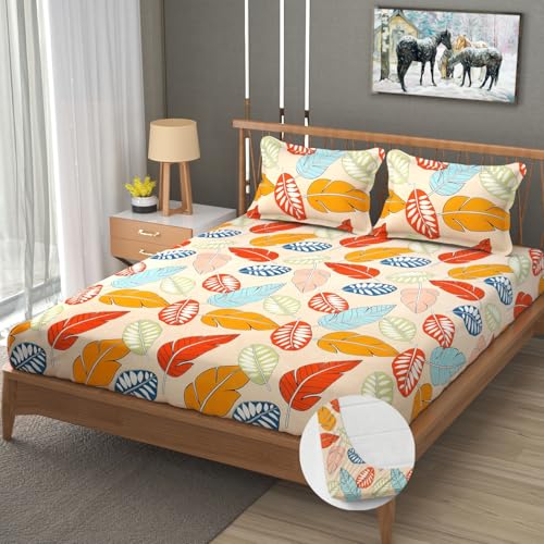 Image of Premium Heavy Cotton Elastic Fitted Bedsheets with 2 King Size Pillow Covers | Diwan Bed with All Around Elastic 350 TC | 48 x 78 x 6 Inch Diwan Size Fitted | :- Colorfull Cordate