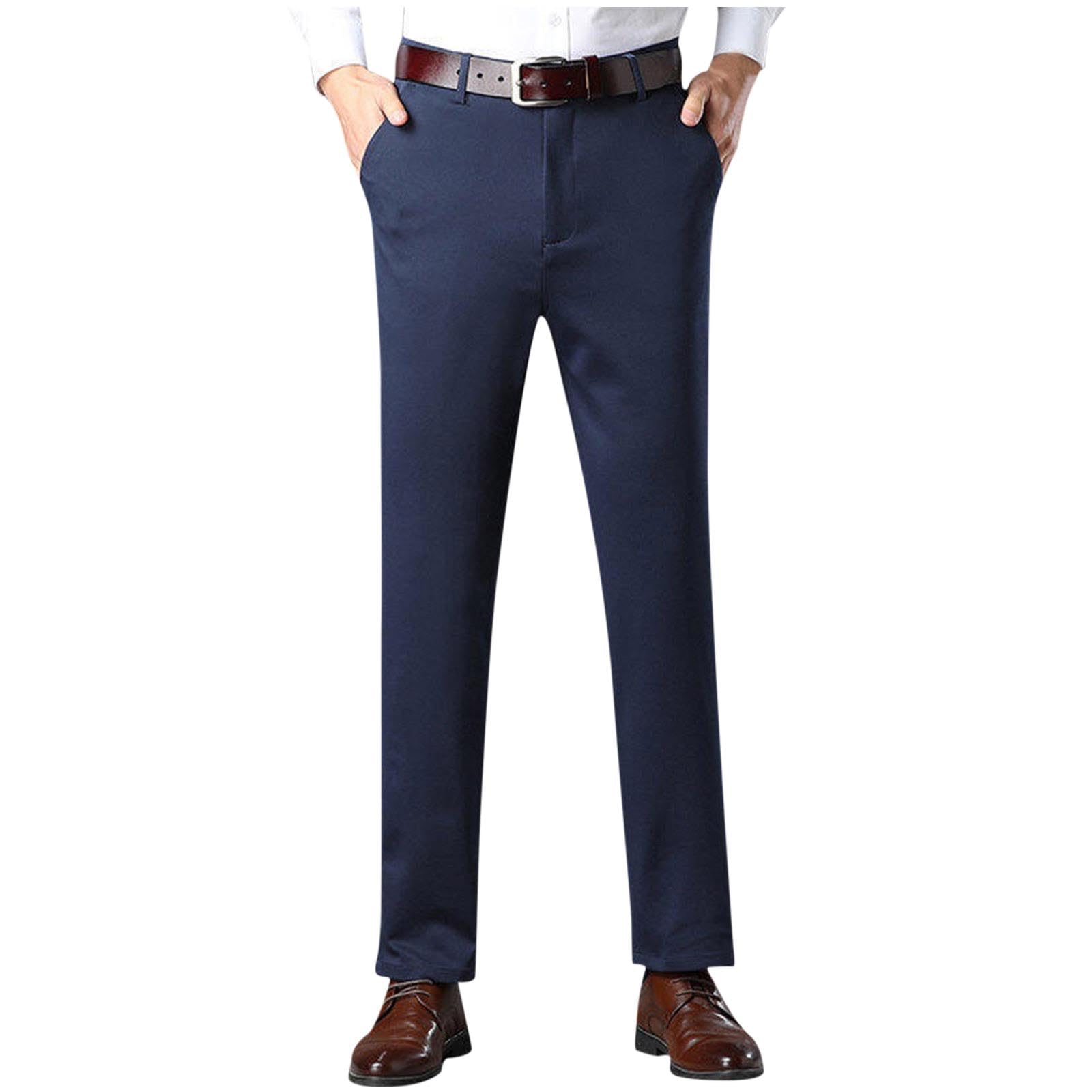 Mens Dress Pants 4-Way Stretch Straight Leg Work Suit Pant Expandable Waist Slacks for Office Business Casual Trouser