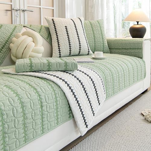 Coussin de canapé en coton brodé vert 110x240cm lavable et antidérapant