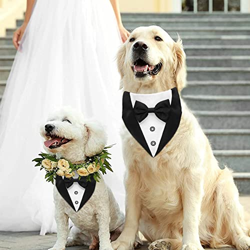 Goyoswa Dog Tuxedo Collar With Bow Tie Dog Suit Dog Wedding Bandana, Adjustable Dog Tux Formal Dog Costumes For Small Medium Large Dogs Pets (S: Neck 12.5”-21”) #TOP2
