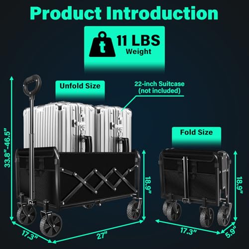 Image of Collapsible Wagon Cart with Wheels Foldable, 360 Lbs Heavy Duty Folding Utility Wagon - Portable All Terrain Grocery Cart for Groceries /Shopping /Outdoor /Camping /Fishing /Sports