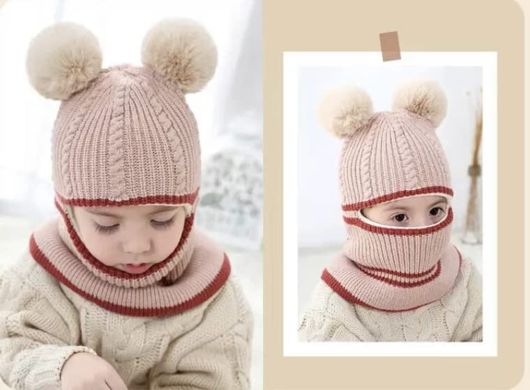 Image of Toddler Winter Hat With Scarf and Earflap Hood - Fleece Lined Monkey Cap for Baby and Kids (6 Months to 7 Years)