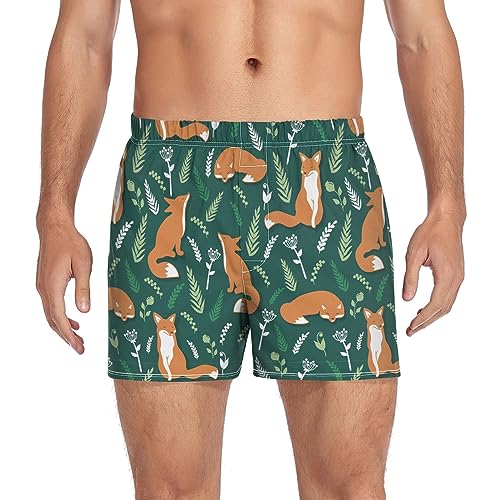 Men's Boxer Shorts Underwear Briefs Casual Boxer Breathable Soft Hand Drawn Colorful Foxes Fowers Small