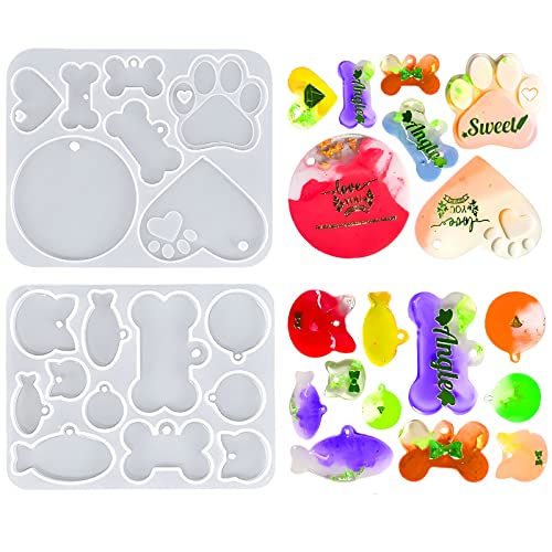 Szcelling 2Pcs Pet Collar Tag Resin Mold Silicone, ID Tag for Epoxy Resin Casting Mold Dog Bone Paw Fish Heart Shape Keychain Mold UV Resin Charm Pendant Mold for DIY Handmade Jewelry Making Craft Szcelling 2Pcs Pet Collar Tag Resin Mold Silicone, ID Tag for Epoxy Resin Casting Mold Dog Bone Paw Fish Heart Shape Keychain Mold UV Resin Charm Pendant Mold for DIY Handmade Jewelry Making Craft