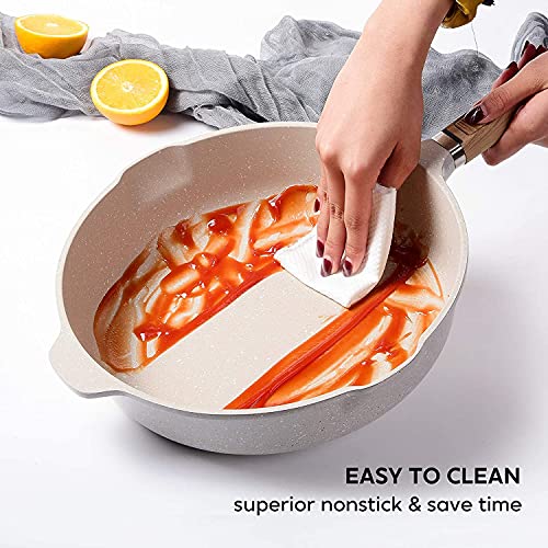 Pans And Pots Set Nonstick - Yiifeeo 16 Pcs White Granite Cookware Set Non Stick Induction Cookware Sets W/Frying Pans For Cooking Set Kitchen Essentials Holiday Gifts-Non Toxic, Ptfe & Pfoa Free #TOP3