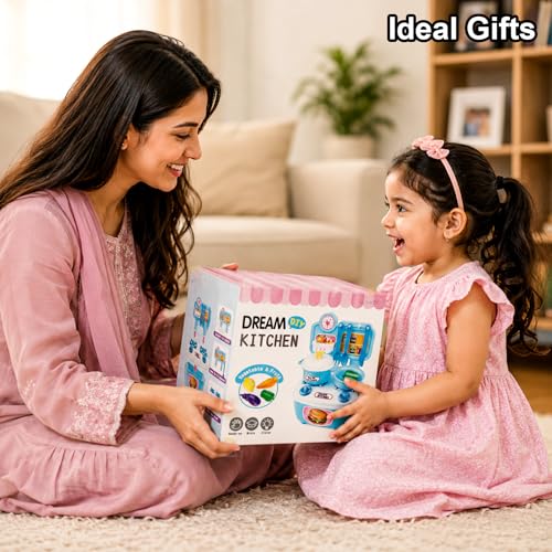 Image of WISHKEY Kitchen Cooking Pretend Play Set for Little Chef's with Accessories, Cookware, Utensils & Cute Multi-Purpose Portable Suitcase for Kids 3 Years & Above (Blue)