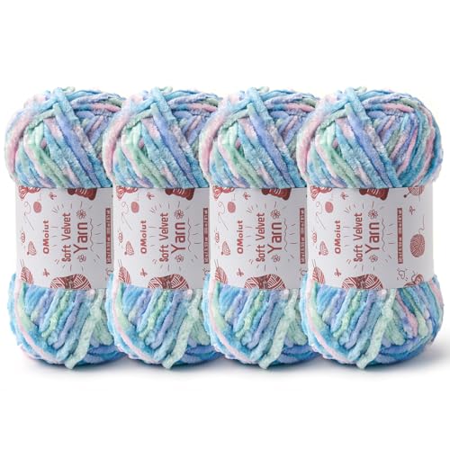Image of 4x100g Fluffy Velvet Chenille Yarn for Crocheting and Knitting, 4x80m (87.5yd) Baby Yarn for Crocheting Soft, Crochet Chunky Yarns Amigurumi Yarns (4 Candyfloss)