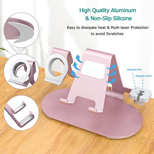 3 in 1 Phone Stand for Desk Aluminum Apple Watch Charger Stand Phone Holder for iPhone 14 13 12 11 All Series, iWatch Series 8/SE2/7/6/SE/5/4/3/2, AirPods, iPad