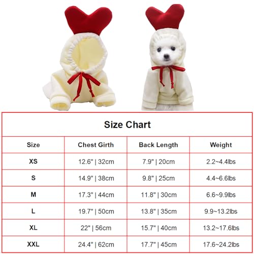 Hunde-Kapuzenpullover für kleine Hunde, Katzen, Welpen, Yorkie, Chihuahua, Zwergspitz, Größe S, weißes Herz