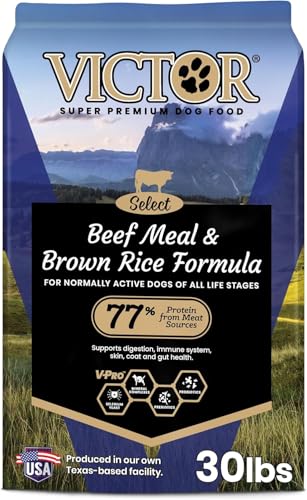 VICTOR Super Premium Dog Food – Select Beef Meal & Brown Rice Formula for Immune and Gut Health – Gluten-Free Beef Meal Dry Dog Food for All Normally Active Dogs of All Life Stages, 30 lbs