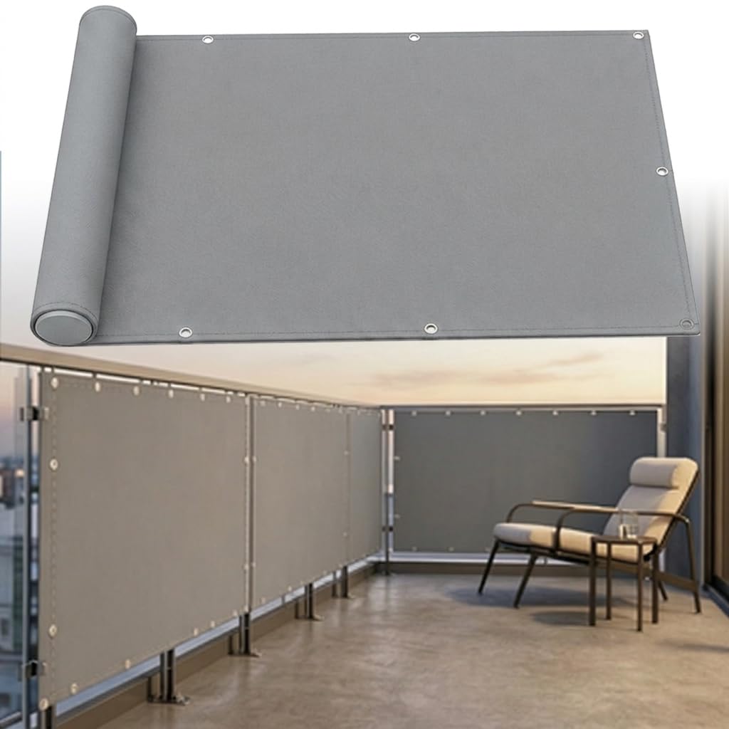 Telo Frangivista Balcone 80x850cm – Copertura Ringhiera Protezione Privacy e Anti-UV | Telo Paravista Resistente per Balcone, Giardino e Terrazza, con Occhielli e Fascette, Grigio Chiaro