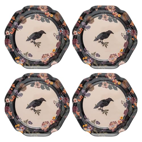 Image of Karma, 8.75 inches Melamine Salad Plates Set of 4, Reusable Dishwasher Safe Plates for Outdoor and Indoor, Crow