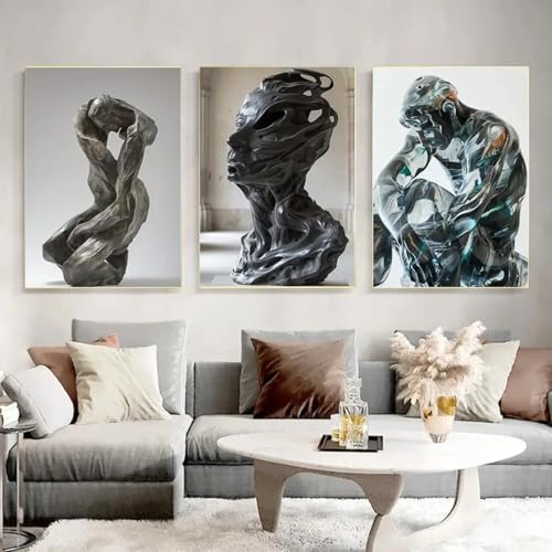 Tableau abstrait sur toile 40x60cm triptyque mural de salon sans cadre