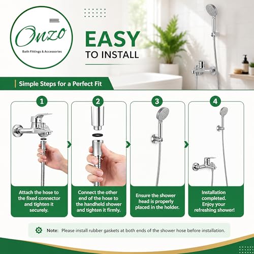 Image of Onzo Stainless Steel 304 Rust Free Flexible Shower Hose Pipe Ideal for Toilet /Health Faucets, Jet Sprays & Hand Showers in High End Luxury Bathrooms, Chrome Finish - 1 Meters