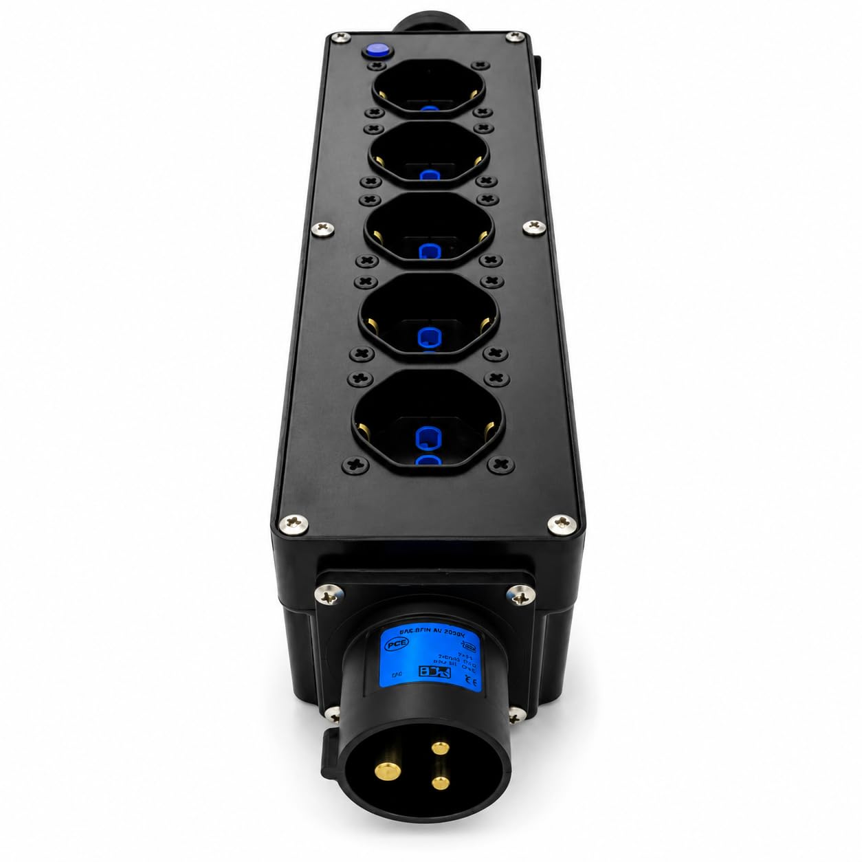 NLIGHTING Power Box CEE 16A Multipresa Palco 5 Prese Schuko 10/16A + Presa Passante CEE 16A, Box Distribuzione Corrente Professionale IP20 per Eventi, Teatro, DJ, Service Audio Luci
