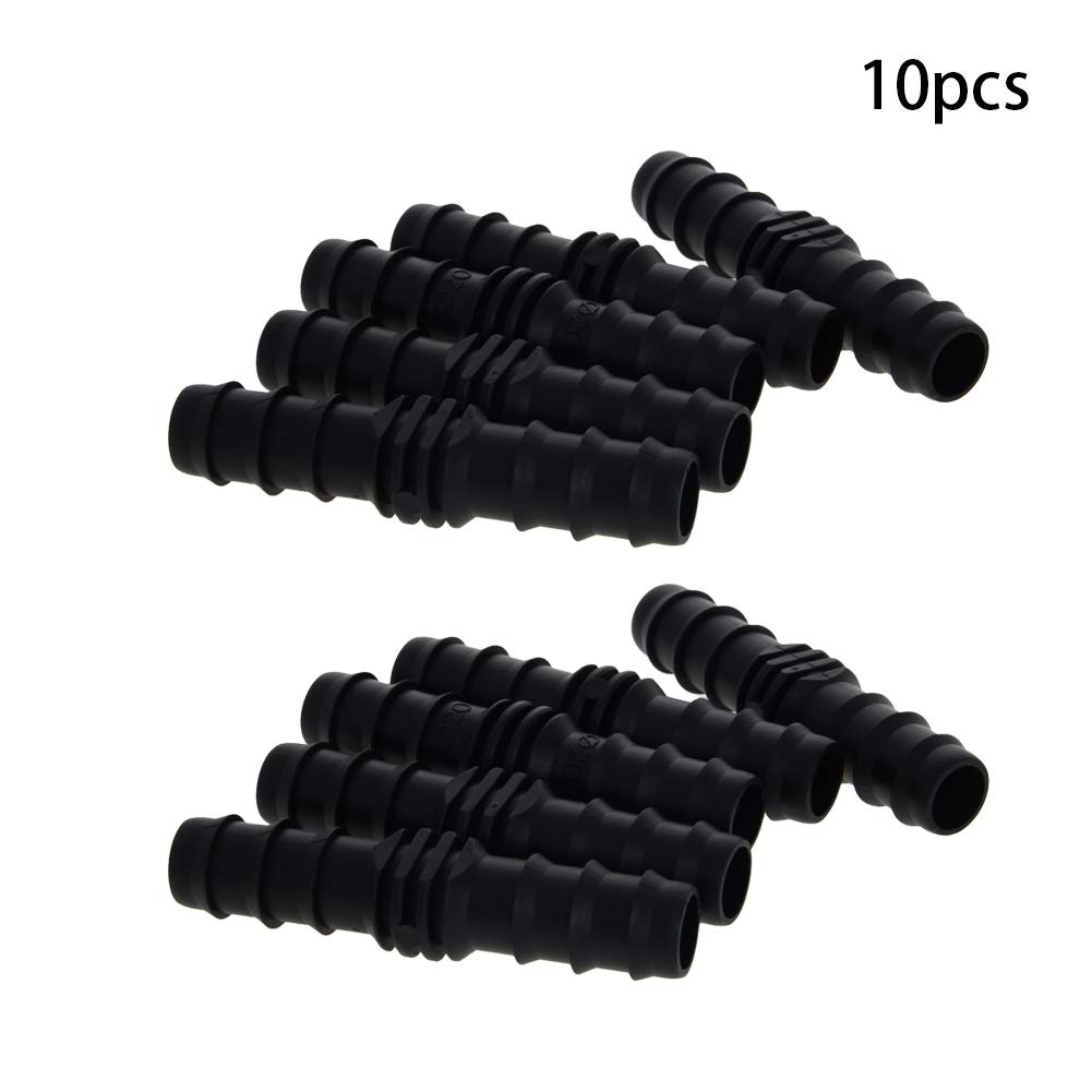 MroMax Barb Drip Pipe Connector 20PE Tubo Raccordo Dritto per Giardino Agricolo Irrigazione Sistema, Plastica Nero 5pcs