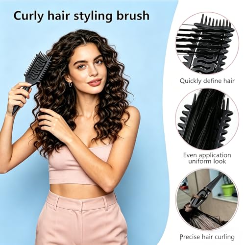 Image of Curly Hair Defining Brush: Shaping & Defining Curls with 3 pcs Slick Back Brushes for Wet & Dry Hair Frizz Reduction - Ergonomic Handle for Women and Men 2026 New (Black)