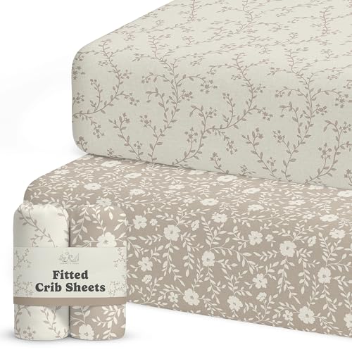 Image of Crib Sheets for Boys & Girls - 2 Pack Fitted Baby Crib Sheets Neutral for Standard & Toddler Bed Mattress - Buttery Soft Organic Cotton Blend (Pearl Rose Grey)