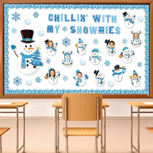 Image of Winter Snowman Bulletin Board Decorations Set Winter Christmas Classroom Decoration Snowman Snowflake Bulletin Board Decor Snowflake Cutouts For Holiday Party Classroom School Home Wall Decor